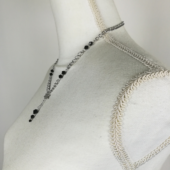 Goth dragonfly necklace black faceted glass beads witchy dark pagan - Picture 3 of 3